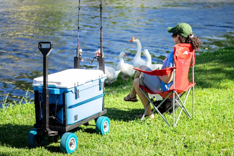 Mighty Max Fishing Cart - Blue Wheels – Beach Fishing Carts